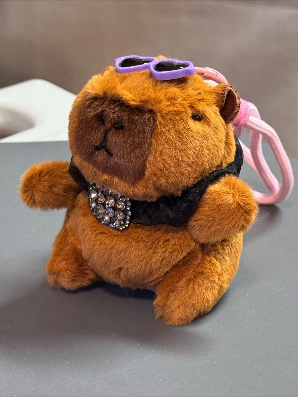 Plush Capybara Bag Charm Keychain Purple Sunglasses Rhinestone Collar NIP